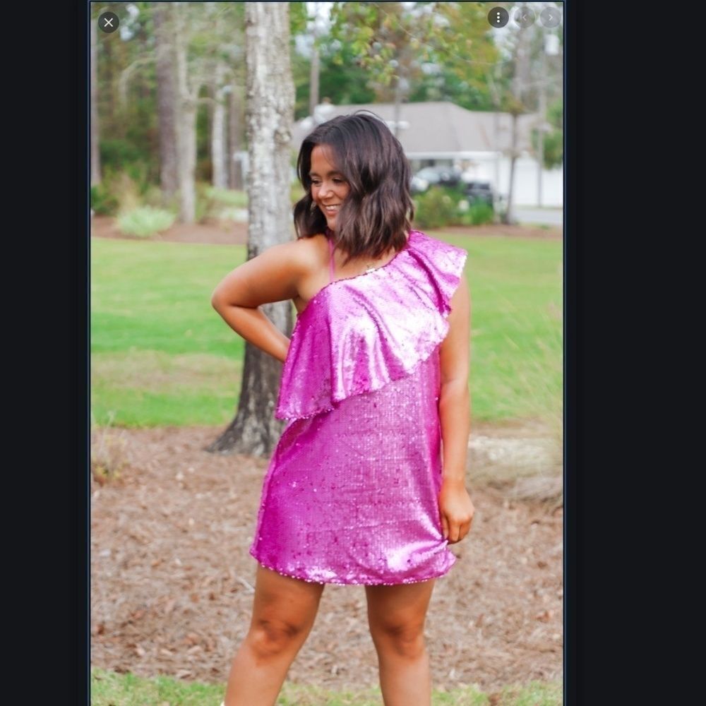 TCEC Boutique ORCHID SEQUIN ONE SHOULDER DRESS Sz S NWT Barbie